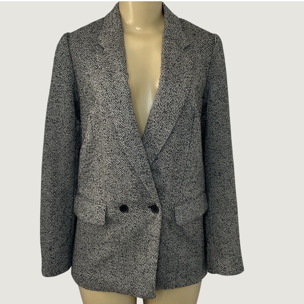 Express Womens XS Herringbone Double Breasted Blazer Black White Jacket